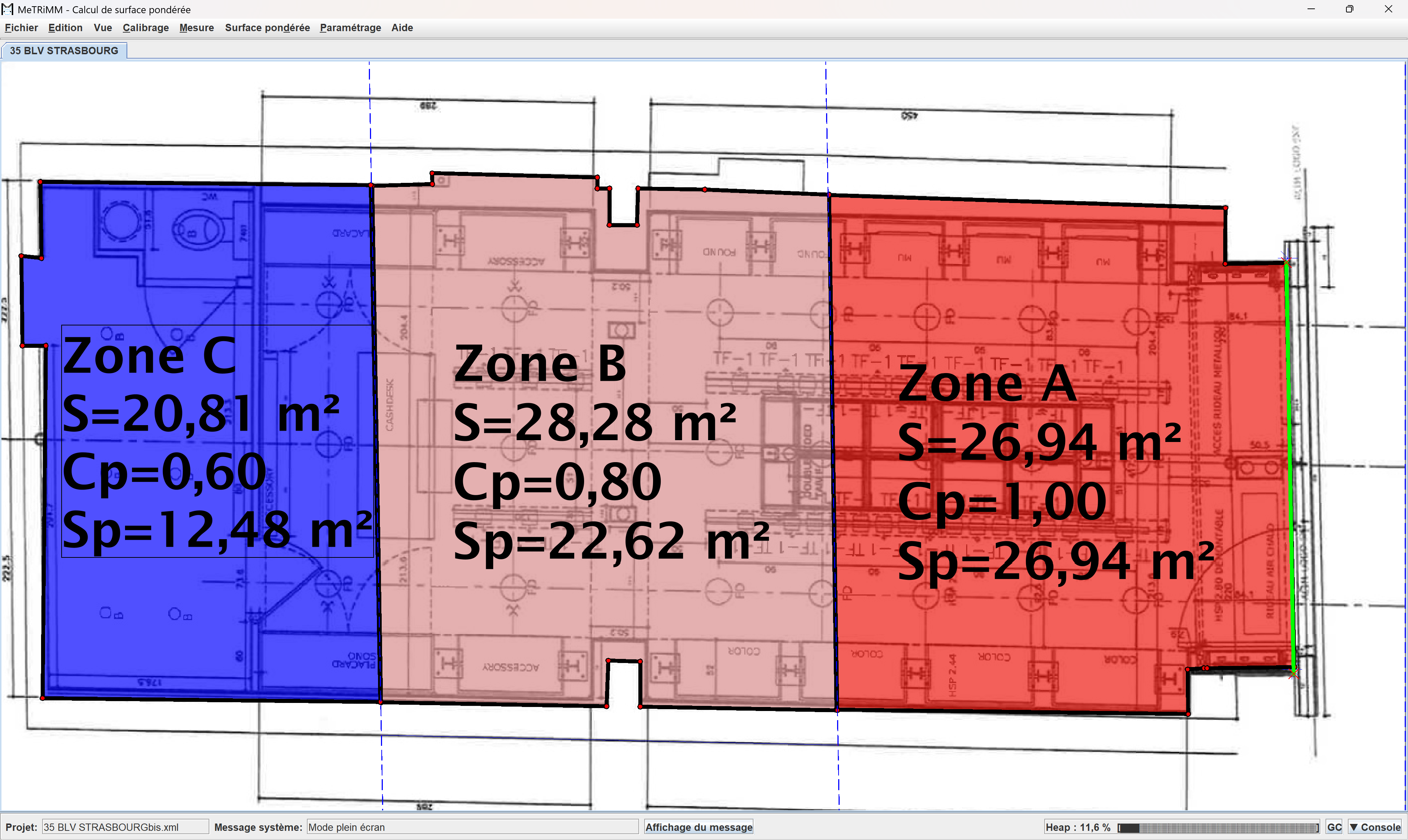 MeTRiMM — Décalage de façade, calcul de surface pondérée